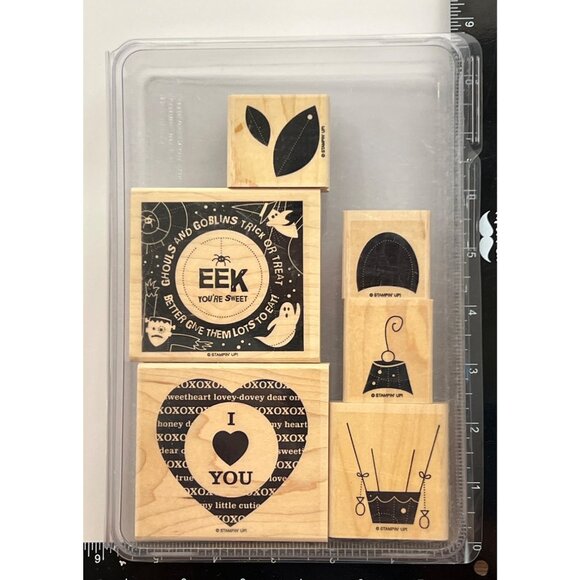 STAMPIN' UP! Sweet Centers Wood Rubber Stamp set Ghost Heart hot air balloon - Picture 2 of 5